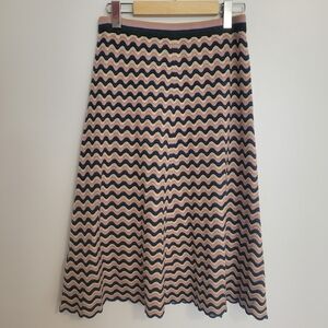 BCBGMaxAzria Pink and Navy Chevron Knit A-Line Midi Skirt Size XS Merino Wool